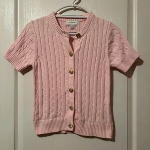 Pink Cable Knit Short Sleeve Cardigan